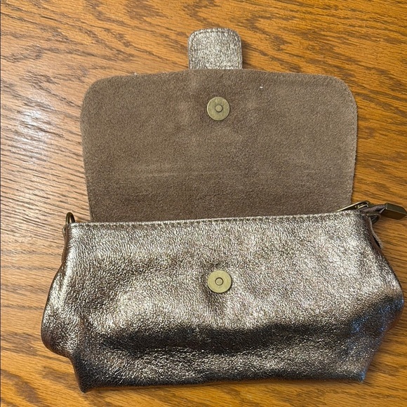 Gold Textured Clutch with Circular Buckle - Picture 3 of 5